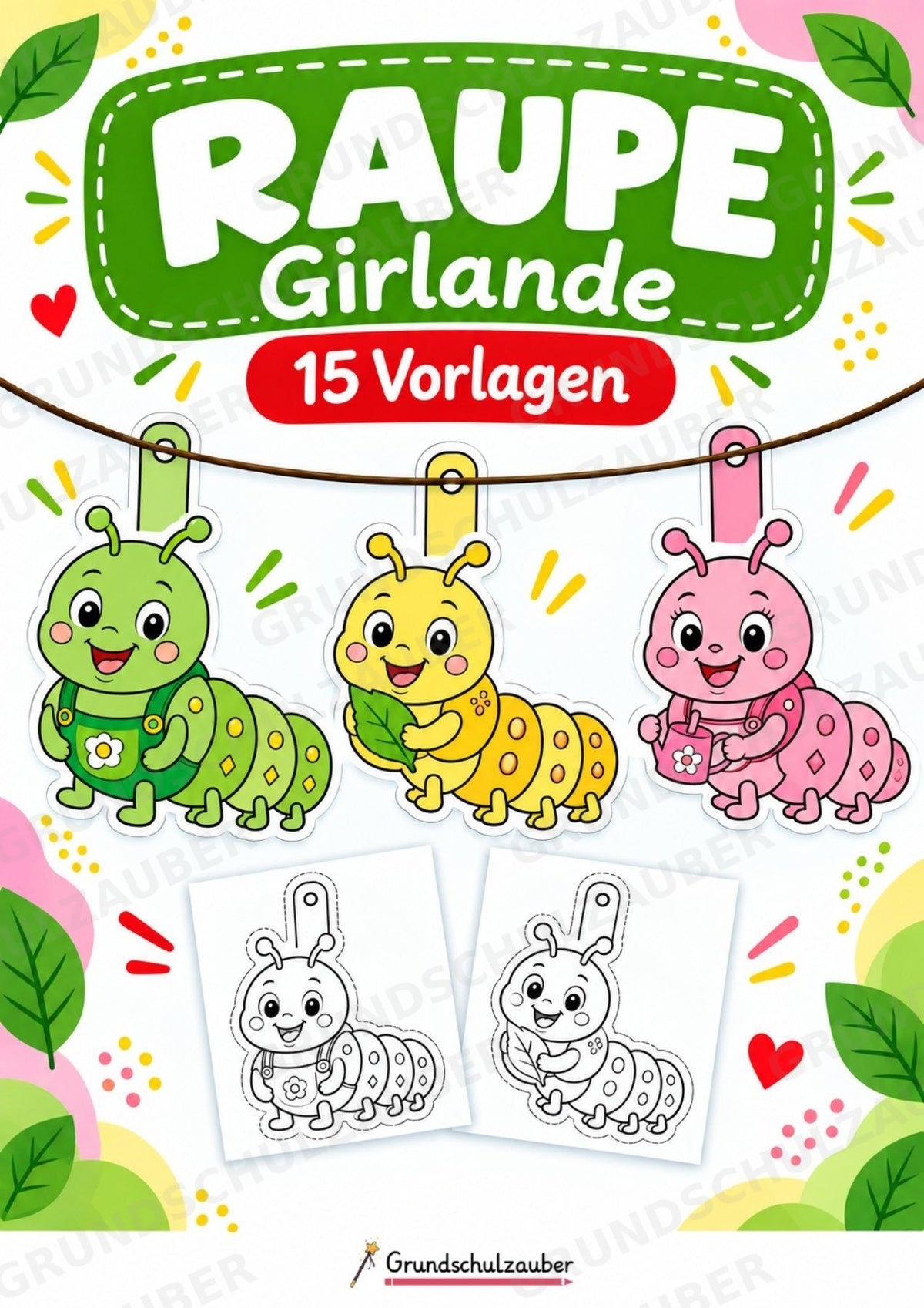 Raupe – Fensterdeko – Basteln – Ausmalbild – Ausschneiden – 15 Vorlagen – Cover