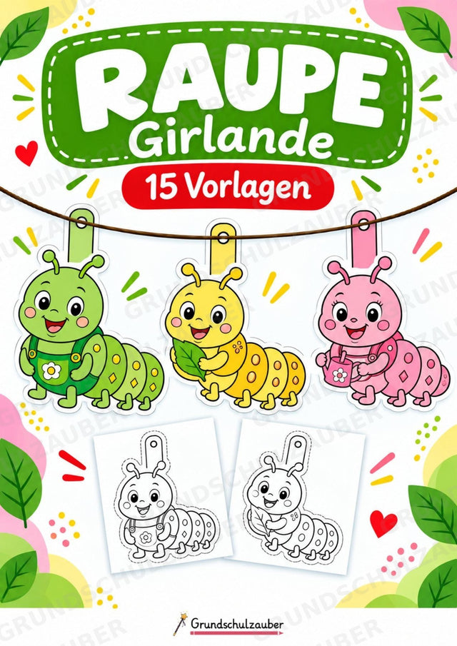 Raupe – Fensterdeko – Basteln – Ausmalbild – Ausschneiden – 15 Vorlagen – Cover