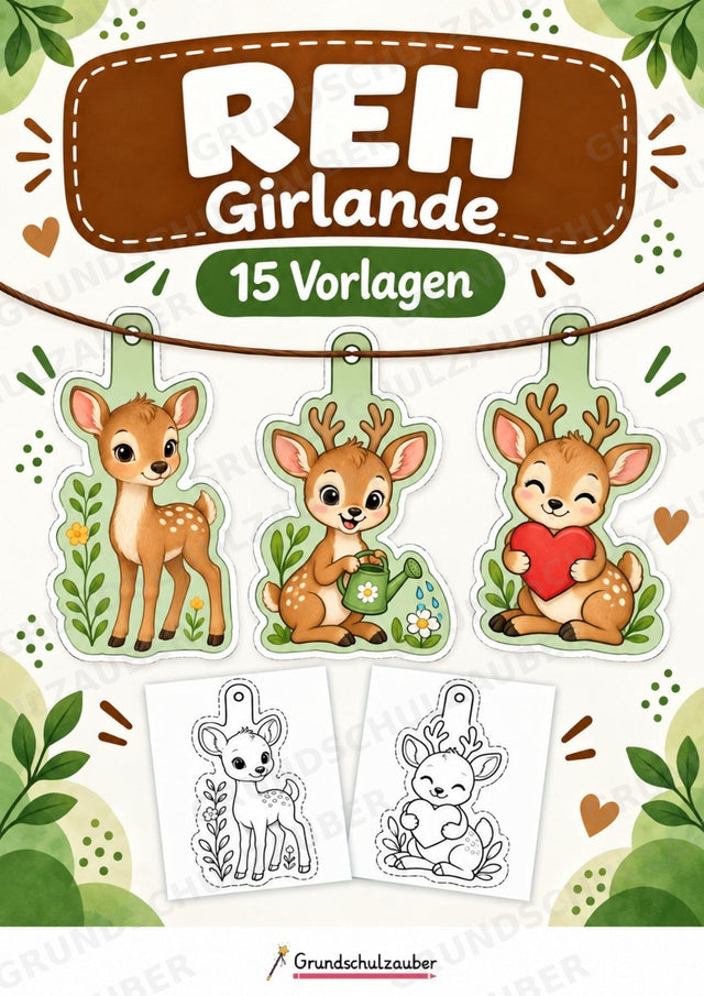 Reh – Fensterdeko – Basteln – Ausmalbild – Ausschneiden – 15 Vorlagen – Cover