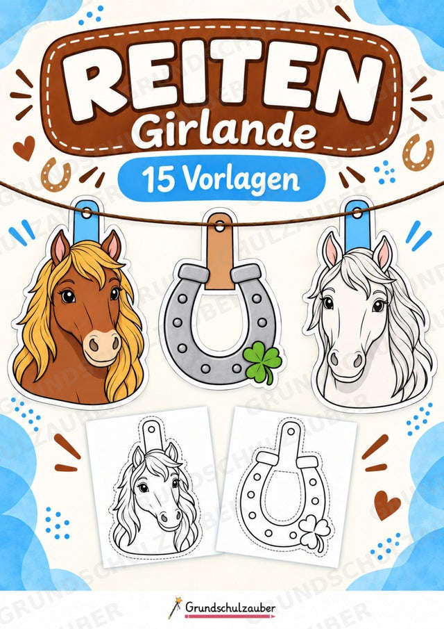 Reiten – Fensterdeko – Basteln – Ausmalbild – Ausschneiden – 15 Vorlagen – Cover