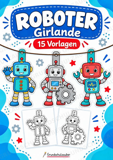 Roboter – Fensterdeko – Basteln – Ausmalbild – Ausschneiden – 15 Vorlagen – Cover