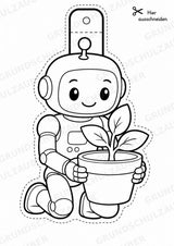 Roboter – Fensterdeko – Basteln – Ausmalbild – Ausschneiden – 15 Vorlagen – Materialseite 7