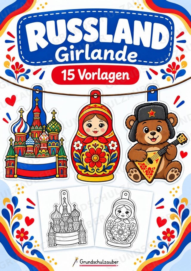 Russland – Fensterdeko – Basteln – Ausmalbild – Ausschneiden – 15 Vorlagen – Cover