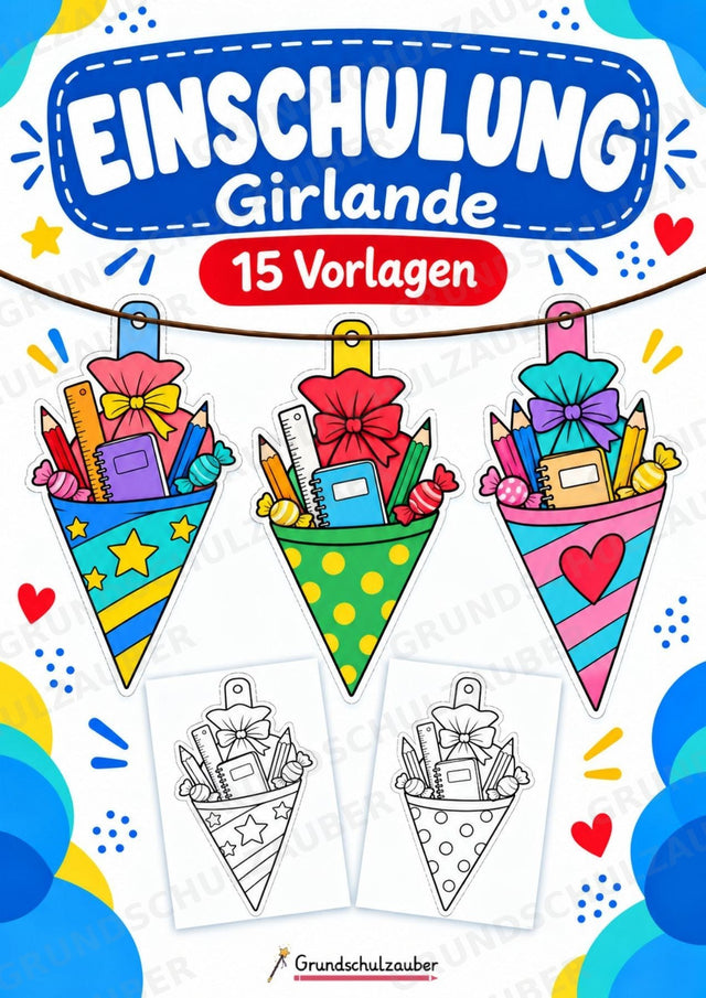 Schulstart und Einschulung – Fensterdeko – Basteln – Ausmalbild – Ausschneiden – 15 Vorlagen – Cover