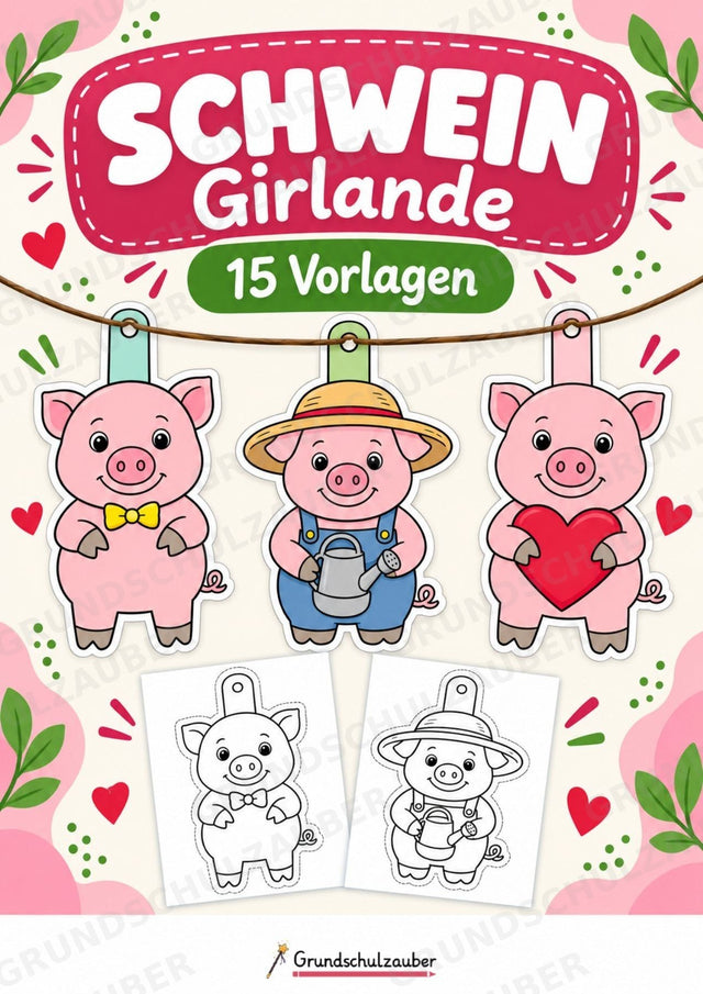 Schwein – Fensterdeko – Basteln – Ausmalbild – Ausschneiden – 15 Vorlagen – Cover