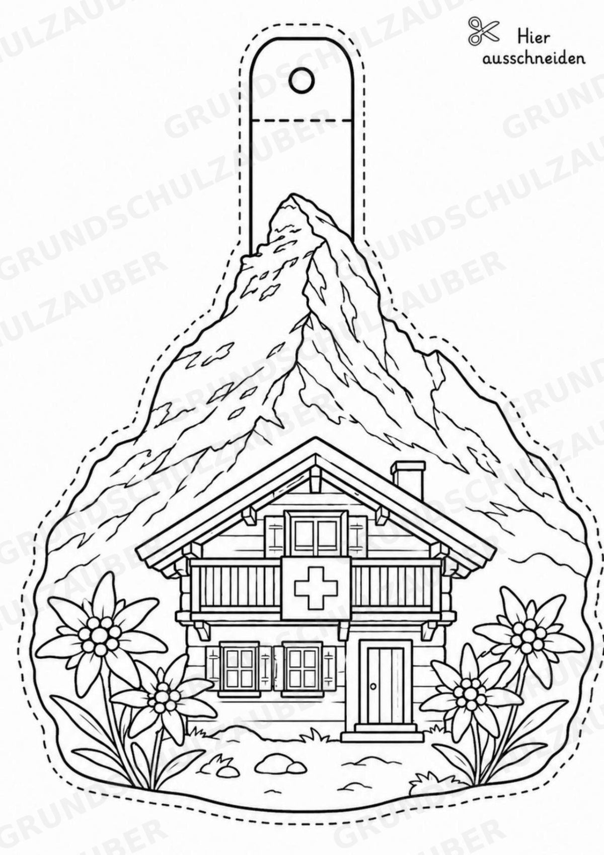 Schweiz – Fensterdeko – Basteln – Ausmalbild – Ausschneiden – 15 Vorlagen – Materialseite 2