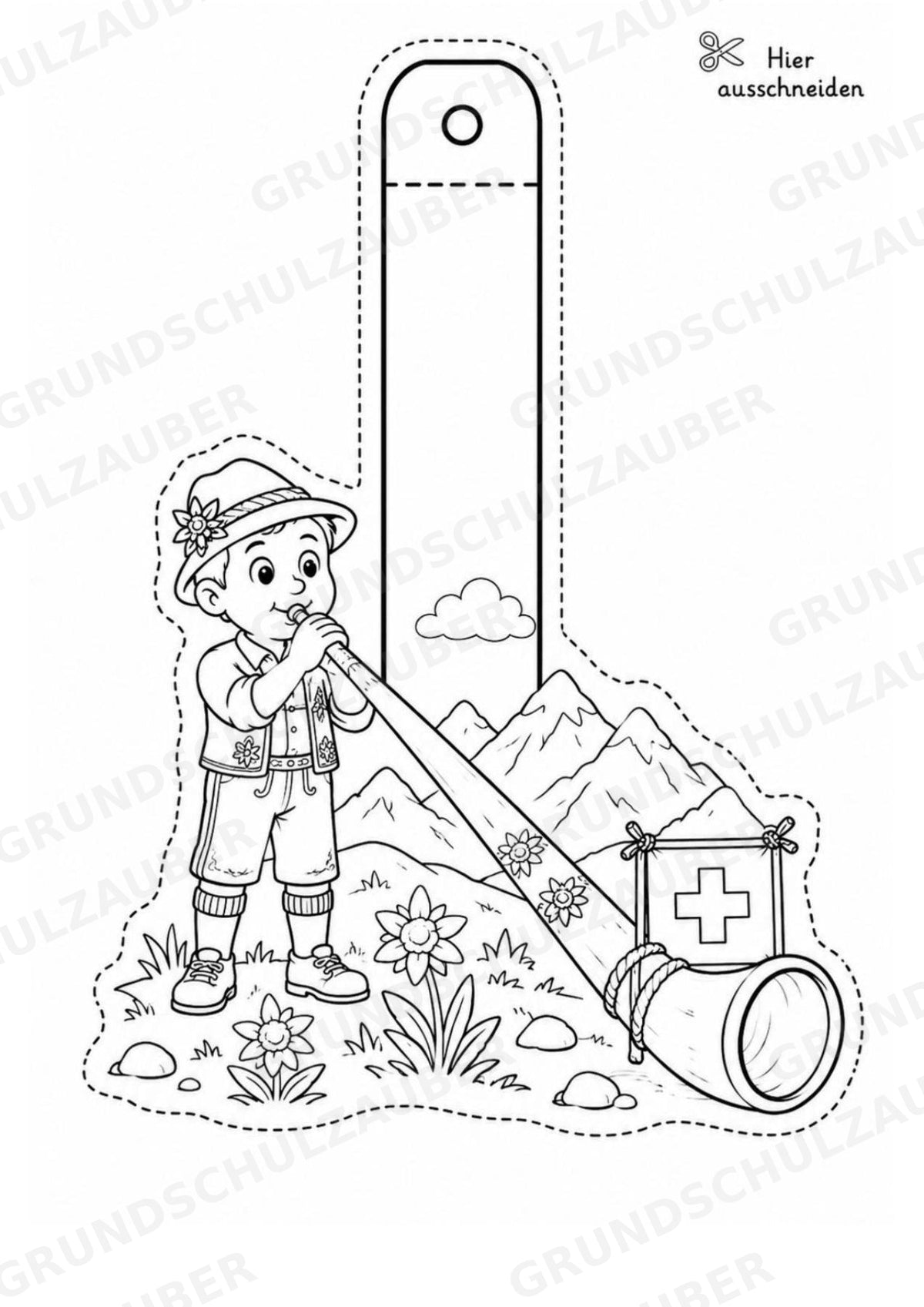 Schweiz – Fensterdeko – Basteln – Ausmalbild – Ausschneiden – 15 Vorlagen – Materialseite 15