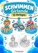 Schwimmen – Fensterdeko – Basteln – Ausmalbild – Ausschneiden – 15 Vorlagen – Cover