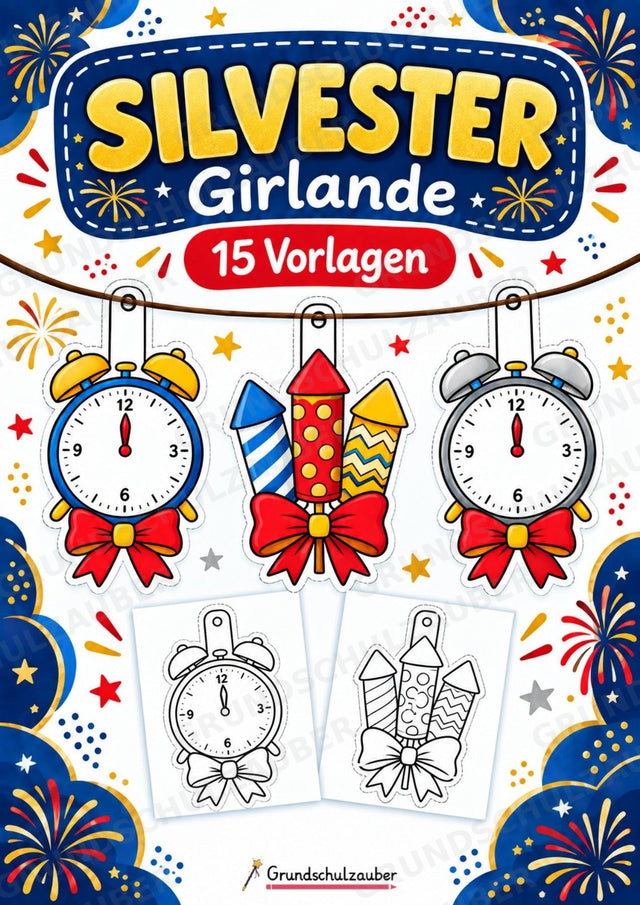 Silvester – Fensterdeko – Basteln – Ausmalbild – Ausschneiden – 15 Vorlagen – Cover