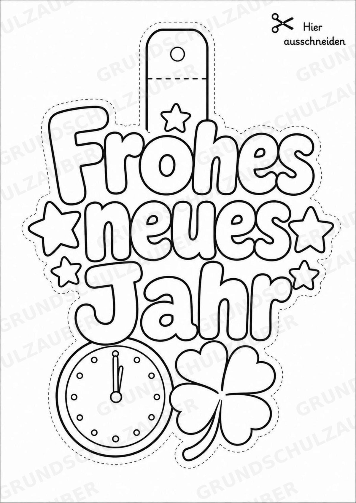 Silvester – Fensterdeko – Basteln – Ausmalbild – Ausschneiden – 15 Vorlagen – Materialseite 16