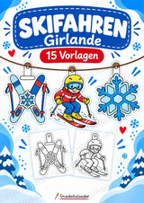 Skifahren – Fensterdeko – Basteln – Ausmalbild – Ausschneiden – 15 Vorlagen – Cover