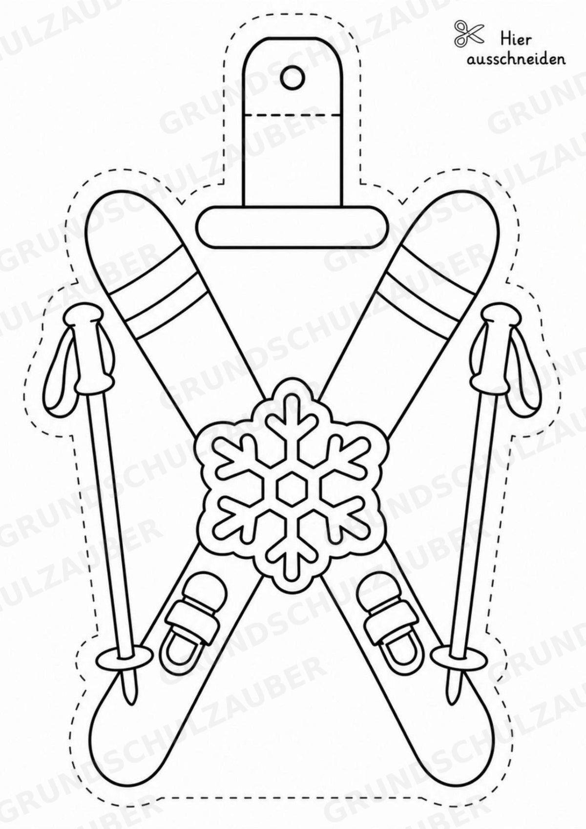 Skifahren – Fensterdeko – Basteln – Ausmalbild – Ausschneiden – 15 Vorlagen – Materialseite 2