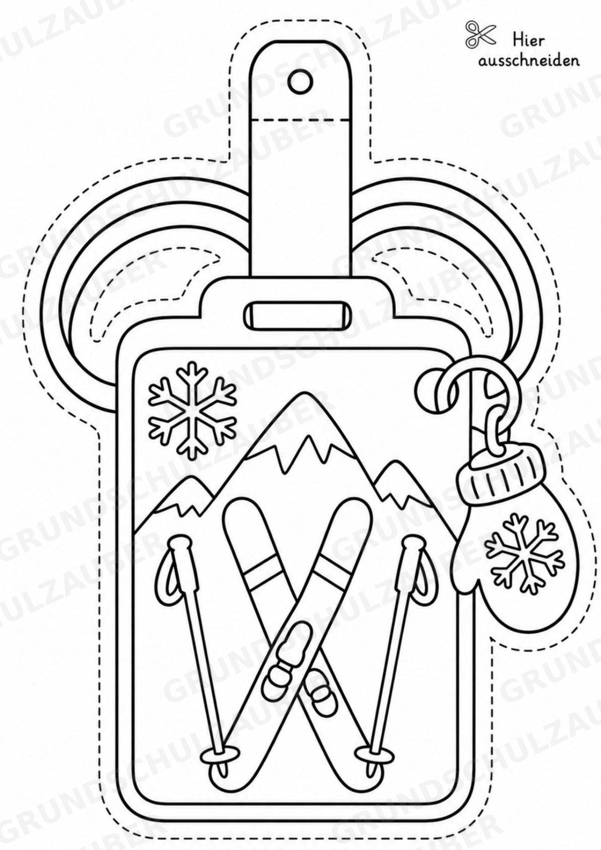 Skifahren – Fensterdeko – Basteln – Ausmalbild – Ausschneiden – 15 Vorlagen – Materialseite 6