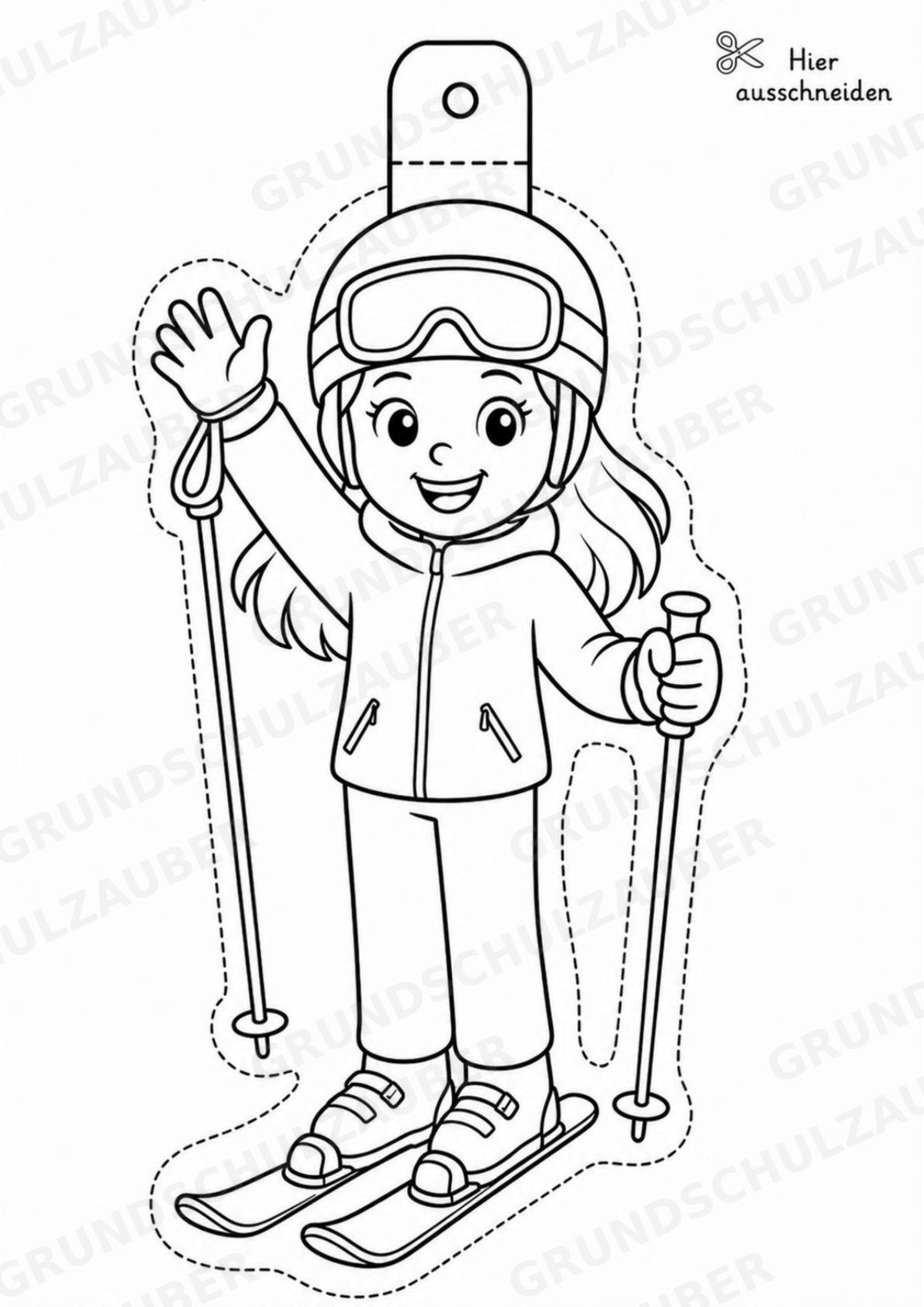 Skifahren – Fensterdeko – Basteln – Ausmalbild – Ausschneiden – 15 Vorlagen – Materialseite 13