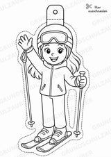 Skifahren – Fensterdeko – Basteln – Ausmalbild – Ausschneiden – 15 Vorlagen – Materialseite 13