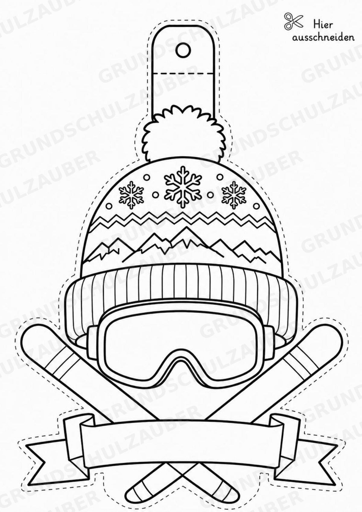 Skifahren – Fensterdeko – Basteln – Ausmalbild – Ausschneiden – 15 Vorlagen – Materialseite 16
