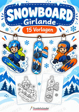 Snowboard – Fensterdeko – Basteln – Ausmalbild – Ausschneiden – 15 Vorlagen – Cover