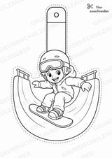Snowboard – Fensterdeko – Basteln – Ausmalbild – Ausschneiden – 15 Vorlagen – Materialseite 8