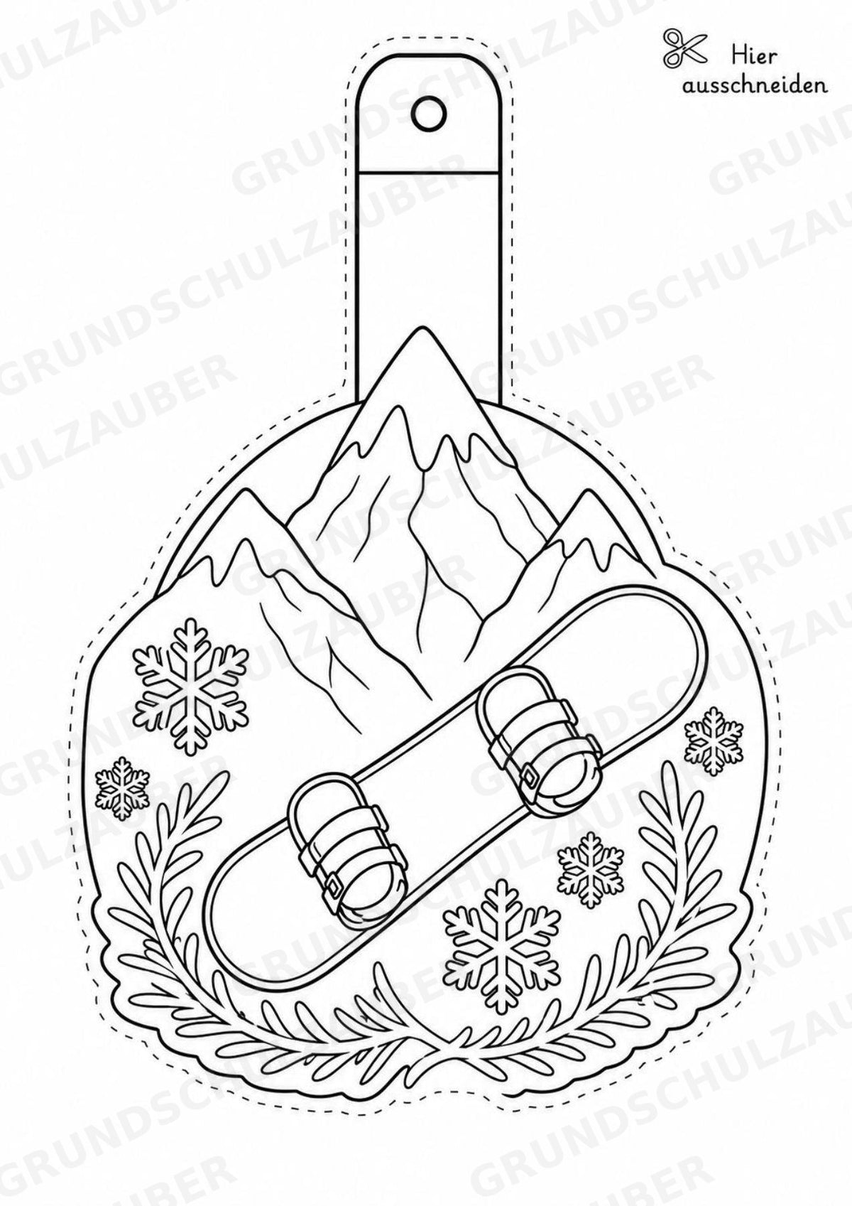 Snowboard – Fensterdeko – Basteln – Ausmalbild – Ausschneiden – 15 Vorlagen – Materialseite 9