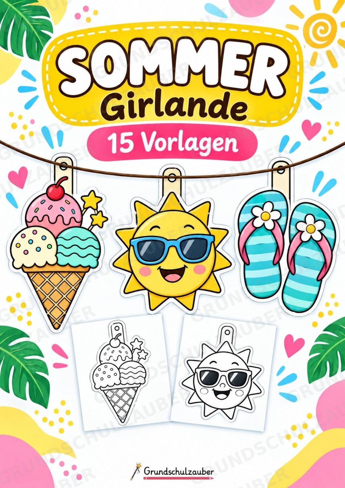 Sommer – Fensterdeko – Basteln – Ausmalbild – Ausschneiden – 15 Vorlagen – Cover
