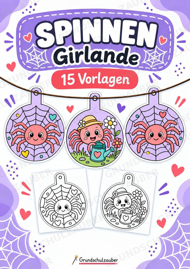 Spinnen – Fensterdeko – Basteln – Ausmalbild – Ausschneiden – 15 Vorlagen – Cover