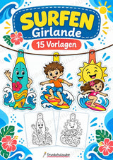 Surfen – Fensterdeko – Basteln – Ausmalbild – Ausschneiden – 15 Vorlagen – Cover