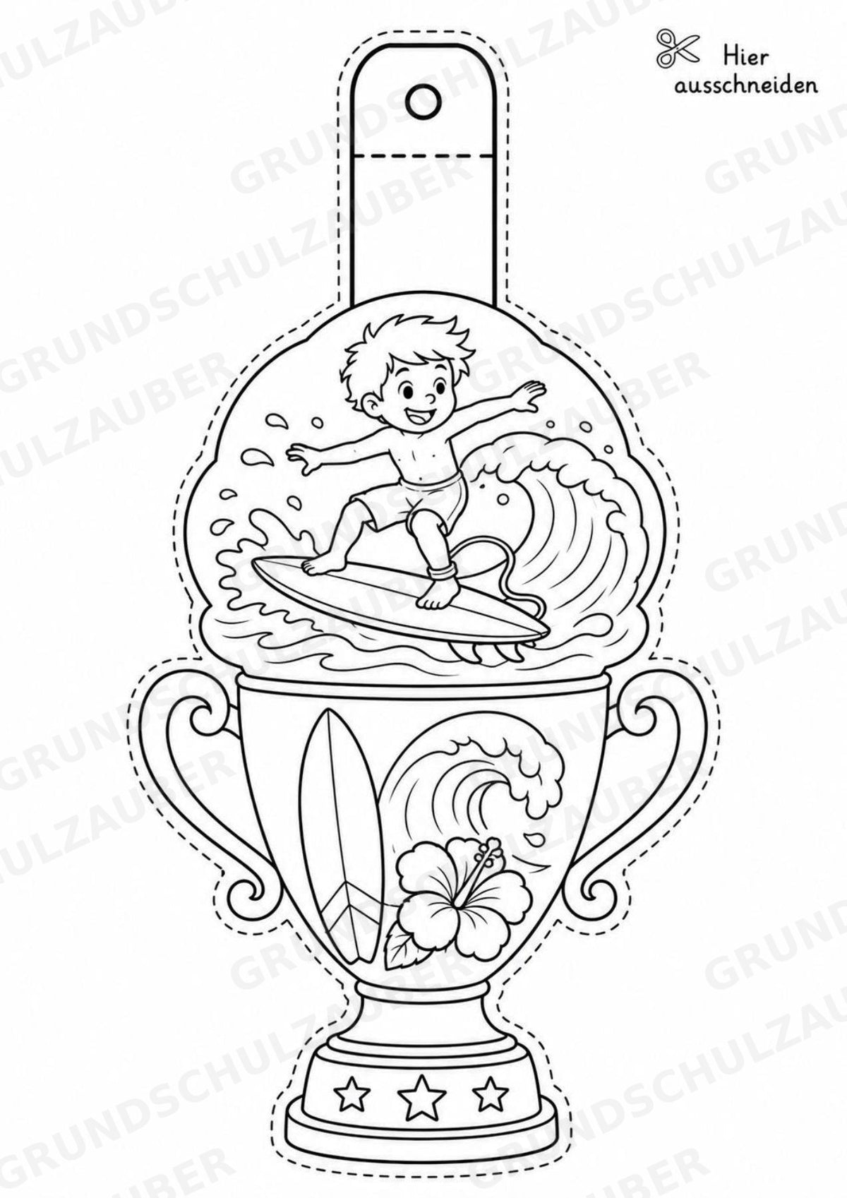 Surfen – Fensterdeko – Basteln – Ausmalbild – Ausschneiden – 15 Vorlagen – Materialseite 10