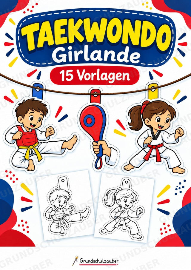 Taekwondo – Fensterdeko – Basteln – Ausmalbild – Ausschneiden – 15 Vorlagen – Cover
