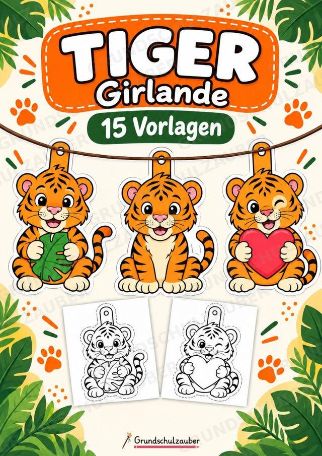 Tiger – Fensterdeko – Basteln – Ausmalbild – Ausschneiden – 15 Vorlagen – Cover