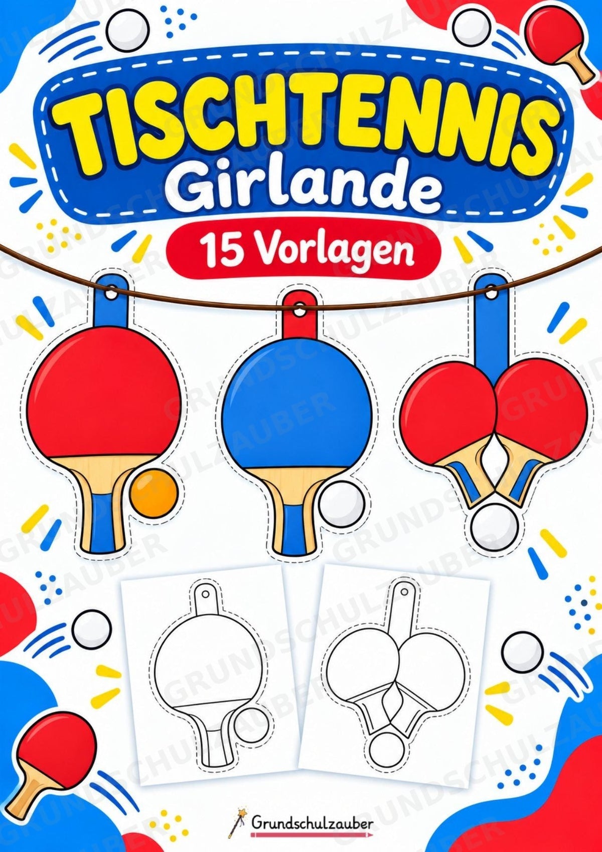 Tischtennis – Fensterdeko – Basteln – Ausmalbild – Ausschneiden – 15 Vorlagen – Cover