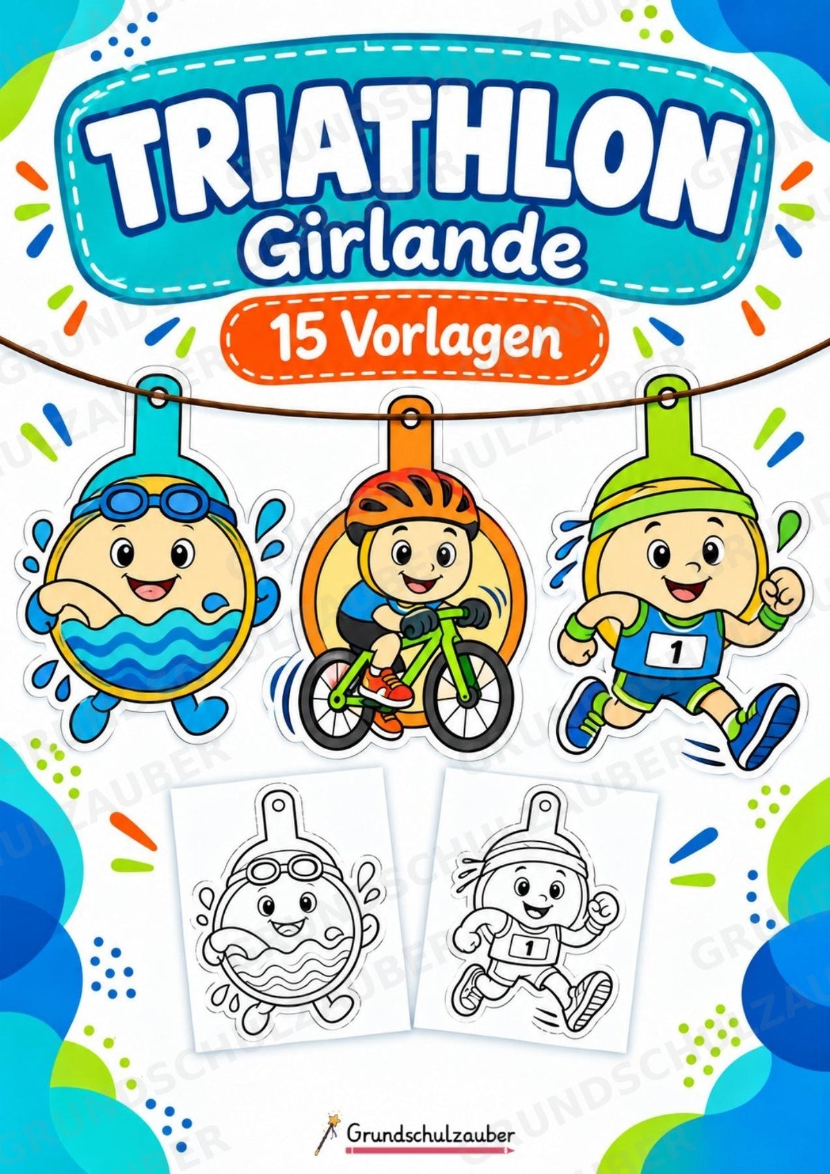 Triathlon – Fensterdeko – Basteln – Ausmalbild – Ausschneiden – 15 Vorlagen – Cover