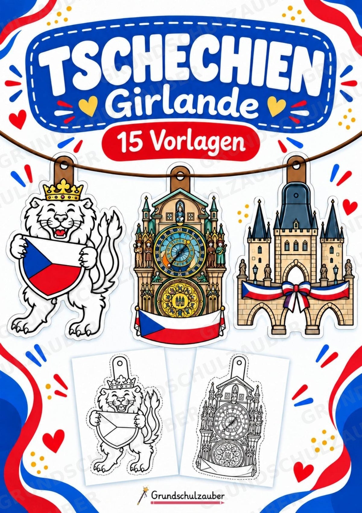 Tschechien – Fensterdeko – Basteln – Ausmalbild – Ausschneiden – 15 Vorlagen – Cover