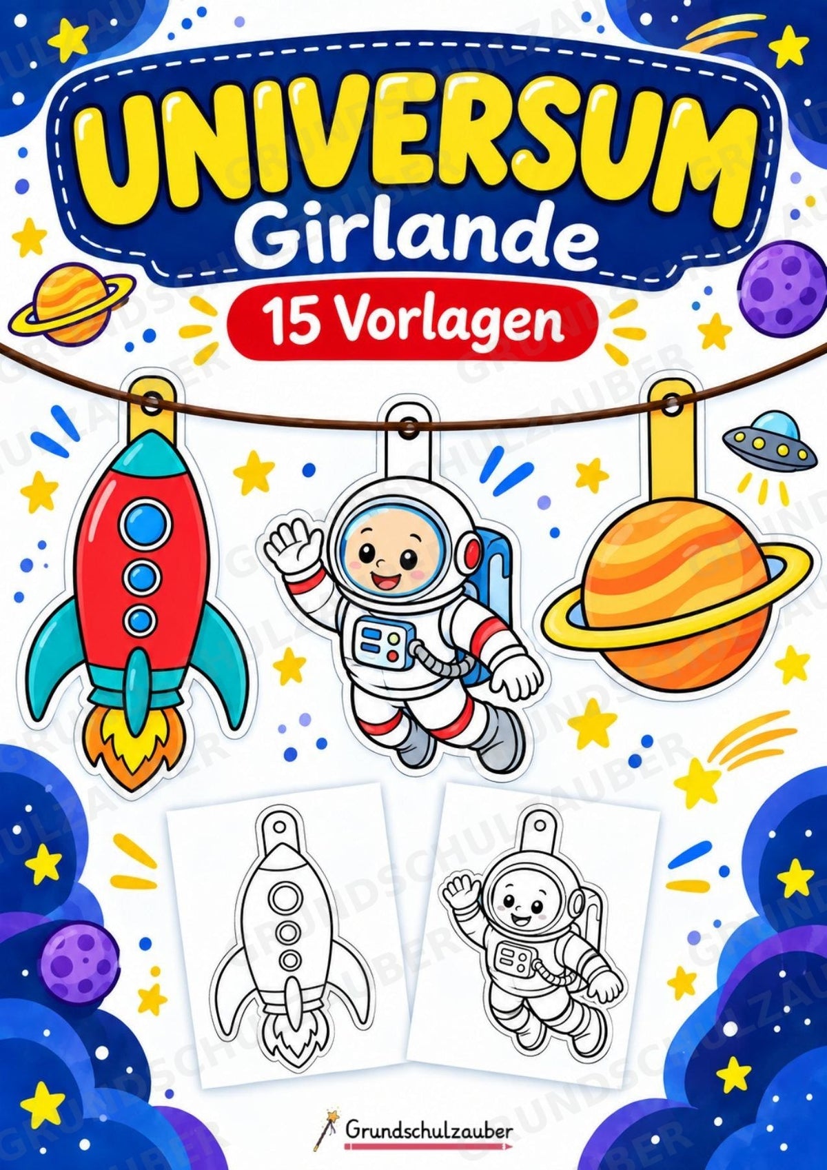 Universum – Fensterdeko – Basteln – Ausmalbild – Ausschneiden – 15 Vorlagen – Cover