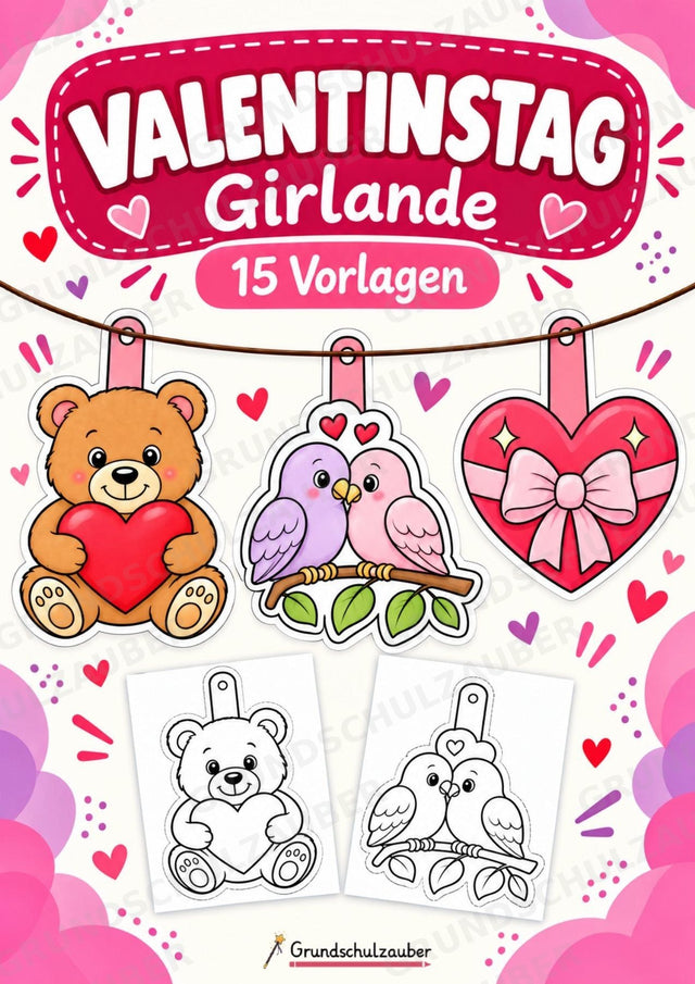 Valentinstag – Fensterdeko – Basteln – Ausmalbild – Ausschneiden – 15 Vorlagen – Cover