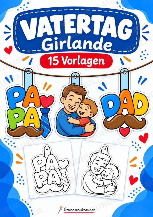 Vatertag – Fensterdeko – Basteln – Ausmalbild – Ausschneiden – 15 Vorlagen – Cover