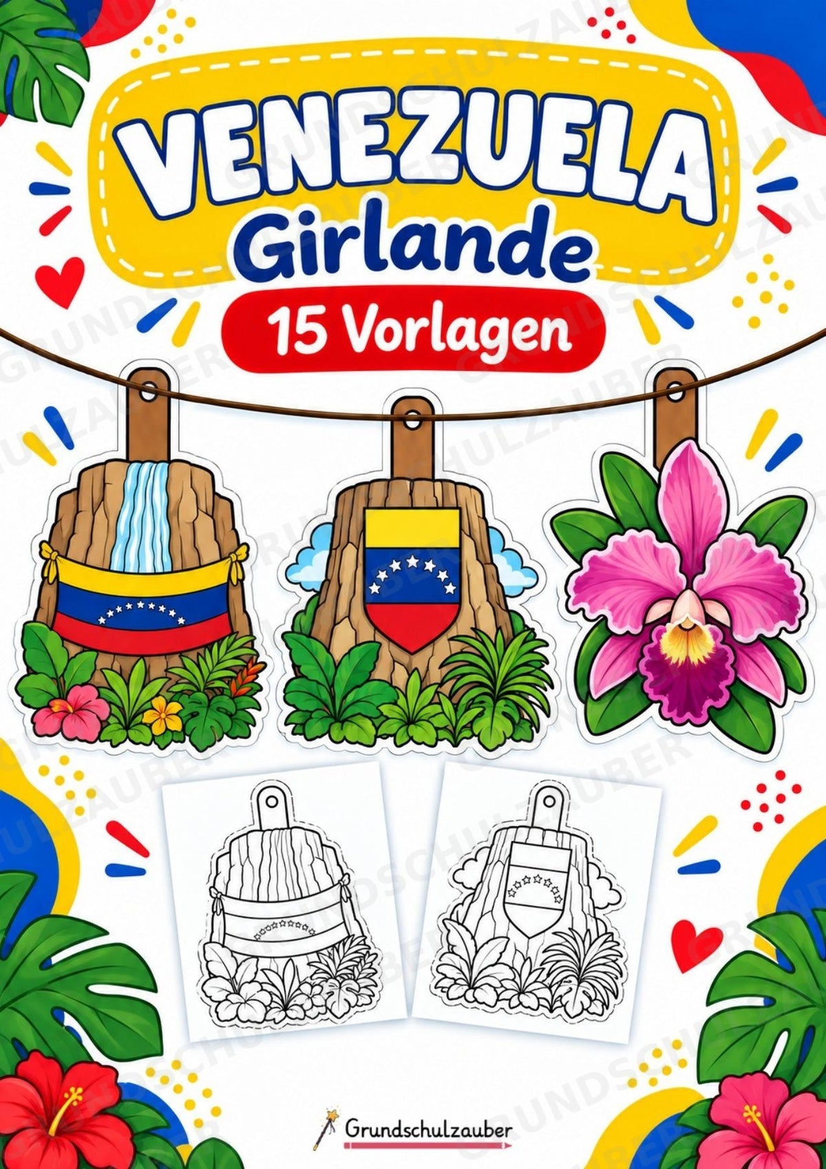 Venezuela – Fensterdeko – Basteln – Ausmalbild – Ausschneiden – 15 Vorlagen – Cover