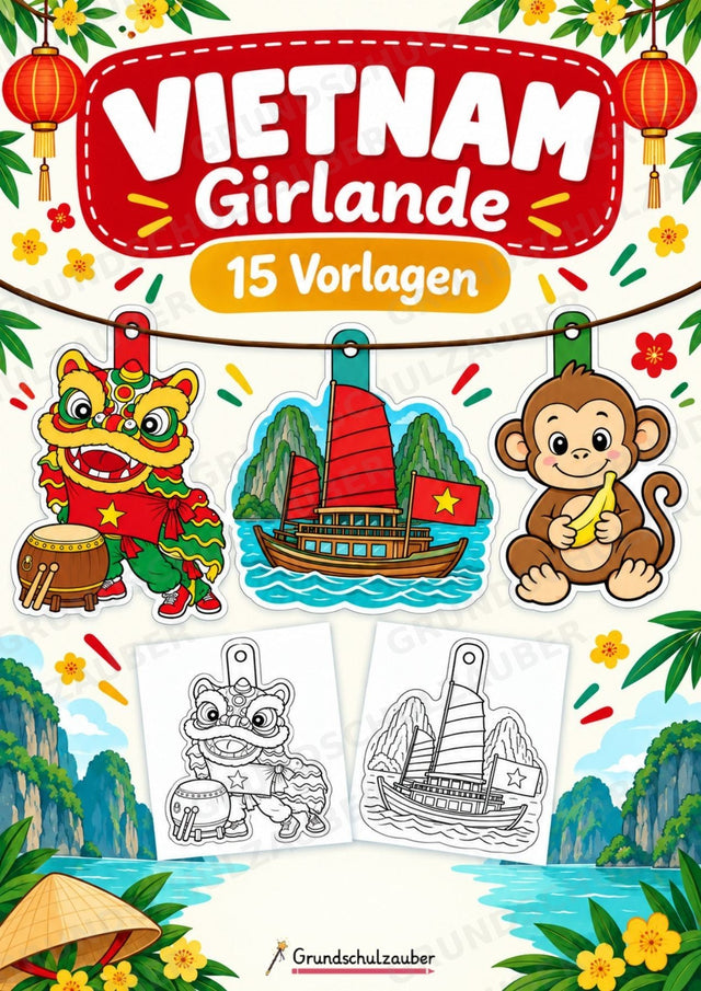 Vietnam – Fensterdeko – Basteln – Ausmalbild – Ausschneiden – 15 Vorlagen – Cover