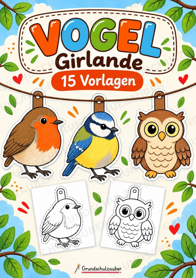 Vogel – Fensterdeko – Basteln – Ausmalbild – Ausschneiden – 15 Vorlagen – Cover