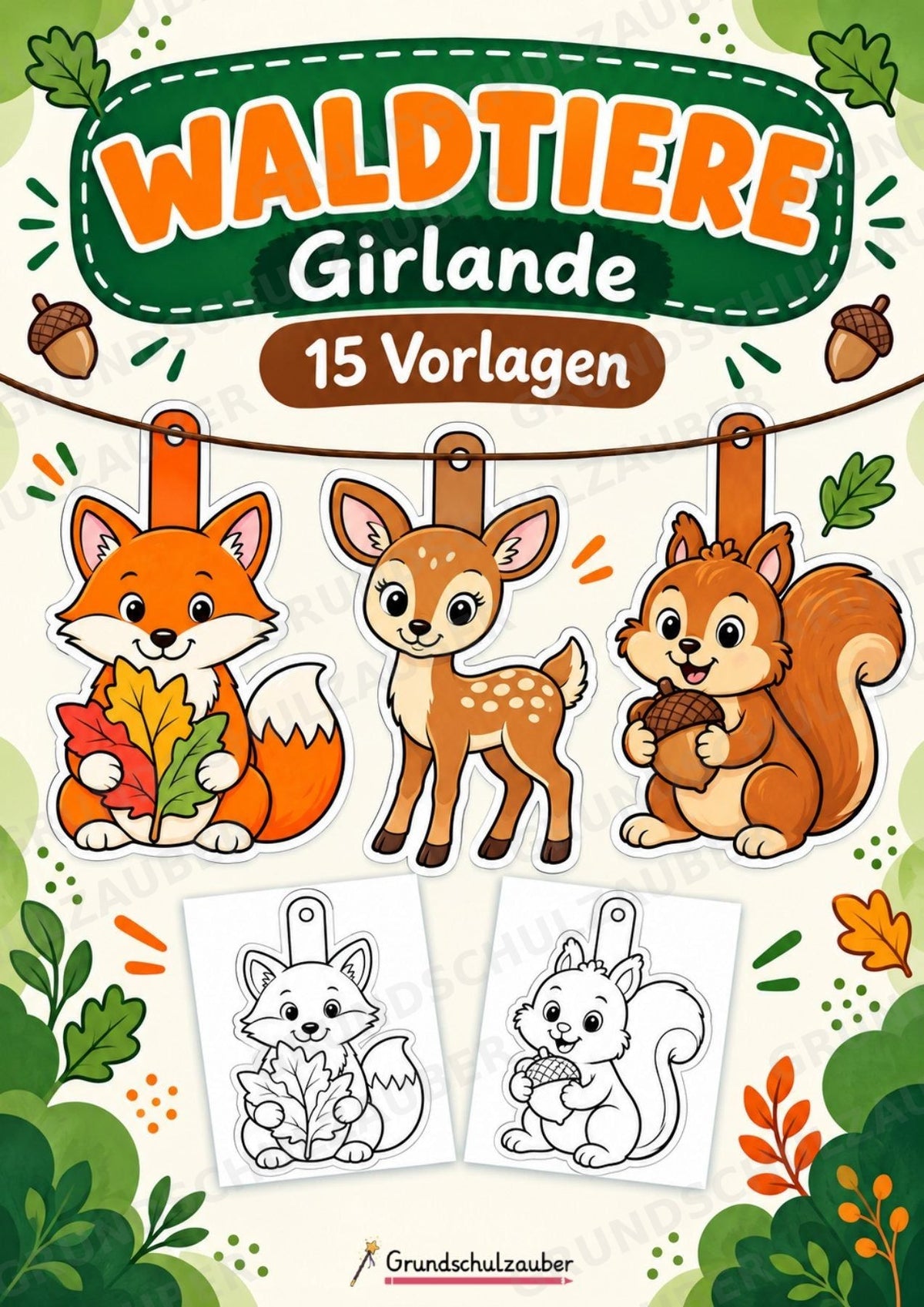 Waldtiere – Fensterdeko – Basteln – Ausmalbild – Ausschneiden – 15 Vorlagen – Cover