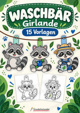 Waschbär – Fensterdeko – Basteln – Ausmalbild – Ausschneiden – 15 Vorlagen – Cover