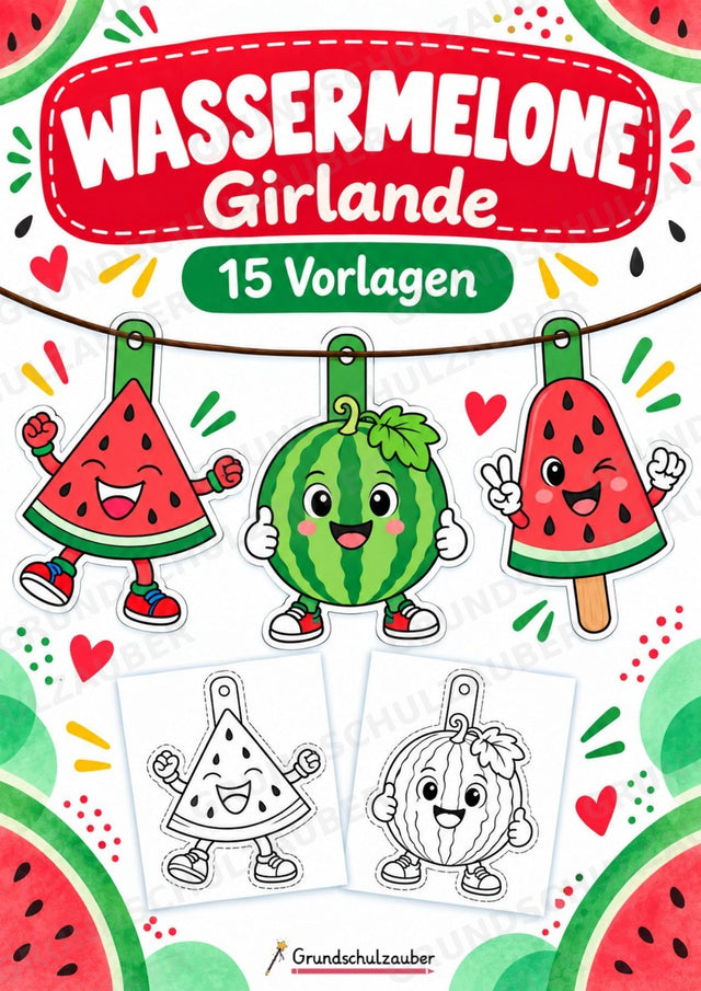 Wassermelone – Fensterdeko – Basteln – Ausmalbild – Ausschneiden – 15 Vorlagen – Cover