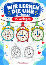 Wir lernen die Uhr – Fensterdeko – Basteln – Ausmalbild – Ausschneiden – 15 Vorlagen – Cover