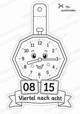 Wir lernen die Uhr – Fensterdeko – Basteln – Ausmalbild – Ausschneiden – 15 Vorlagen – Materialseite 8