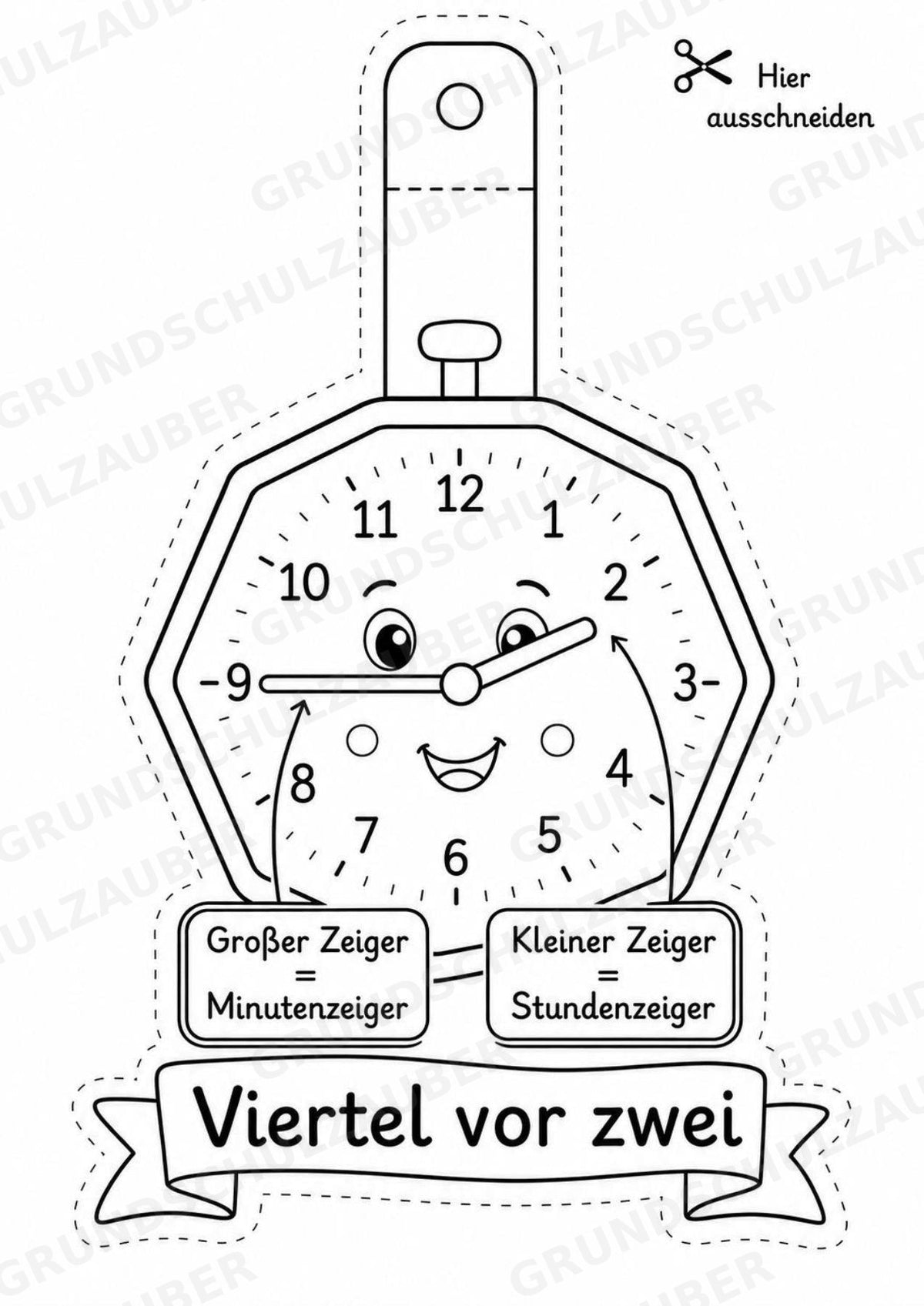 Wir lernen die Uhr – Fensterdeko – Basteln – Ausmalbild – Ausschneiden – 15 Vorlagen – Materialseite 13