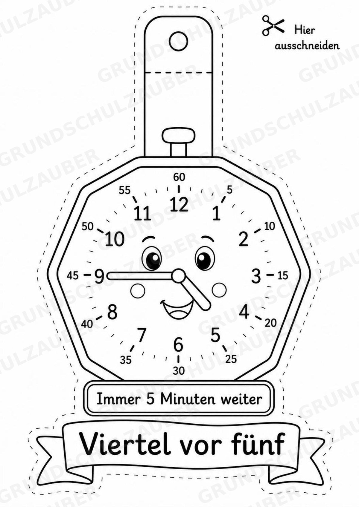 Wir lernen die Uhr – Fensterdeko – Basteln – Ausmalbild – Ausschneiden – 15 Vorlagen – Materialseite 14