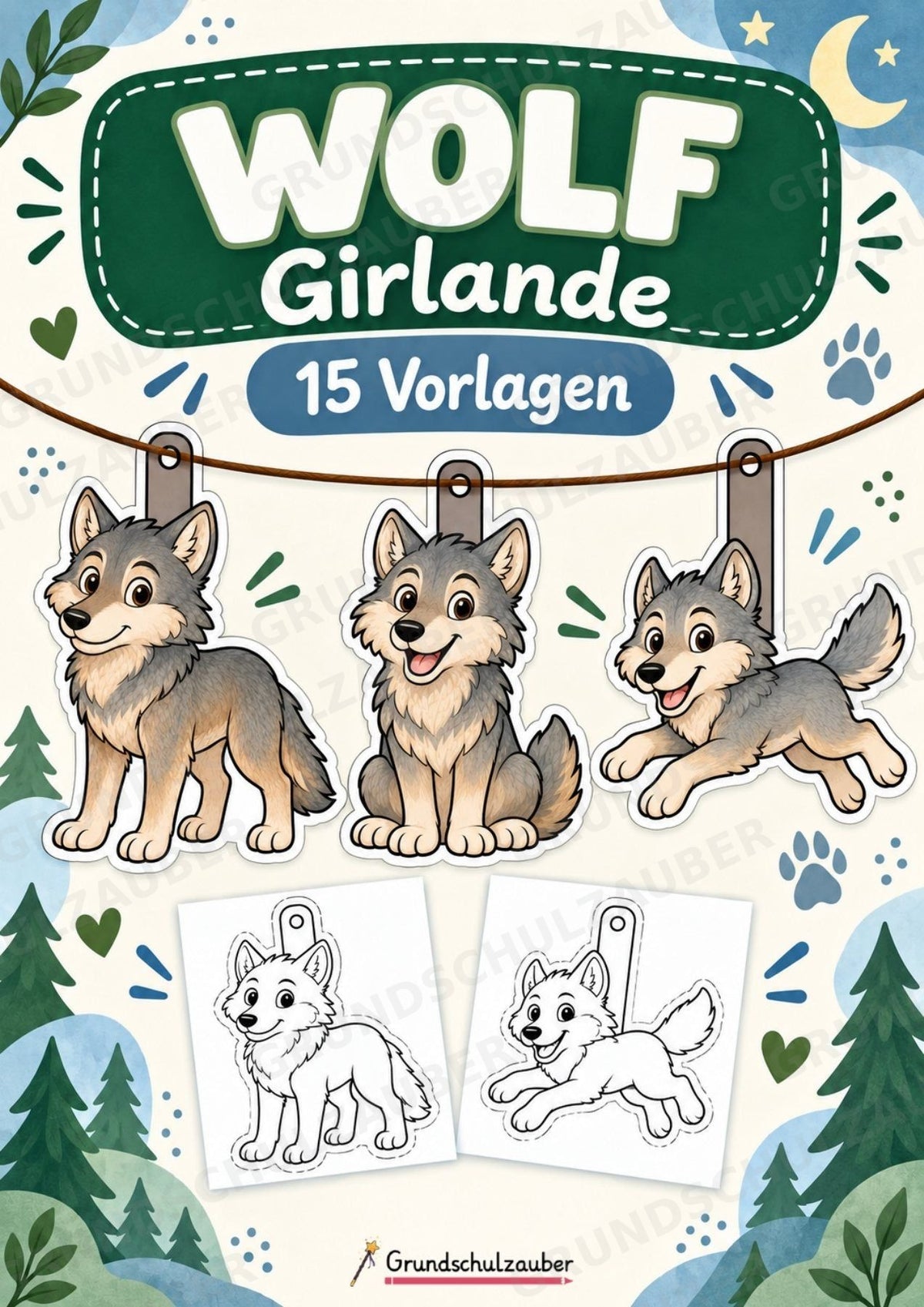 Wolf – Fensterdeko – Basteln – Ausmalbild – Ausschneiden – 15 Vorlagen – Cover