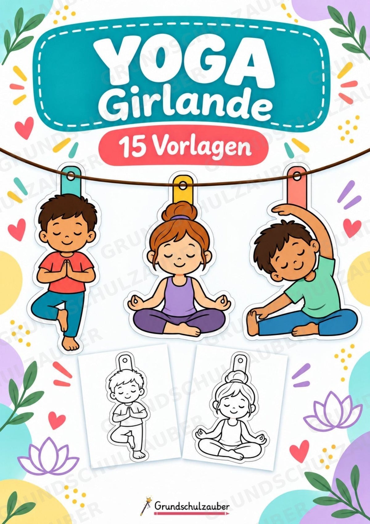 Yoga – Fensterdeko – Basteln – Ausmalbild – Ausschneiden – 15 Vorlagen – Cover