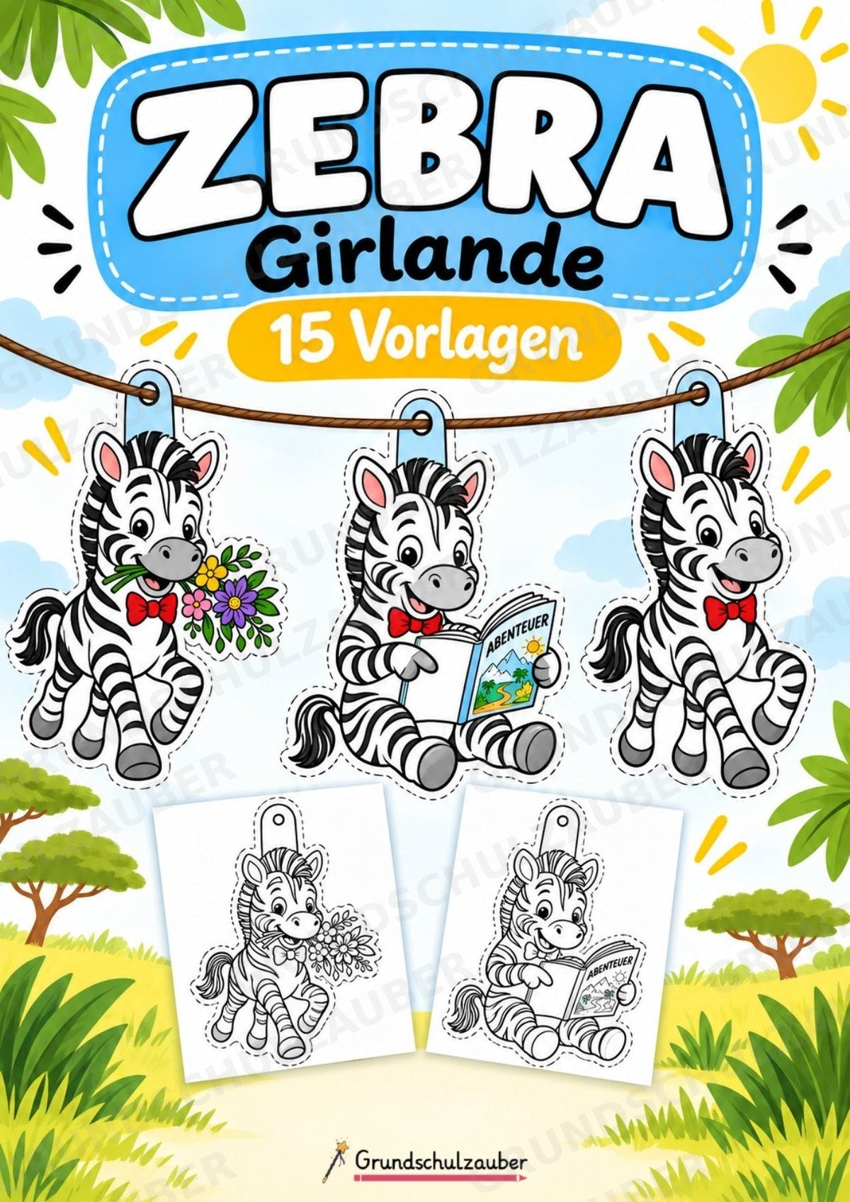 Zebra – Fensterdeko – Basteln – Ausmalbild – Ausschneiden – 15 Vorlagen – Cover