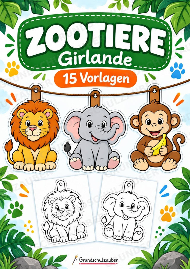 Zootiere – Fensterdeko – Basteln – Ausmalbild – Ausschneiden – 15 Vorlagen – Cover