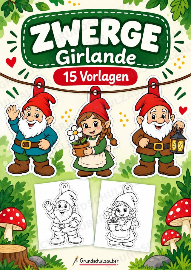Zwerge – Fensterdeko – Basteln – Ausmalbild – Ausschneiden – 15 Vorlagen – Cover